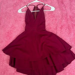 Maroon party dress w lace and back cut-out